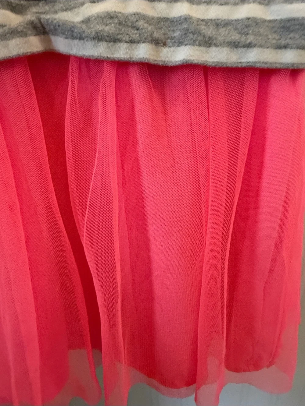 GAP Grey Striped Top with Bright Pink Tulle Skirt